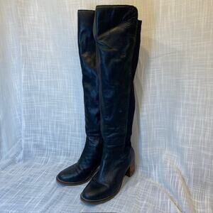 KELSI DAGGER BROOKLYN Over Knee Boots Black Leather Heel Womens 7.5